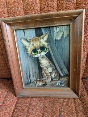 Vintage Big Eyed Kitten MCM Art by Gig